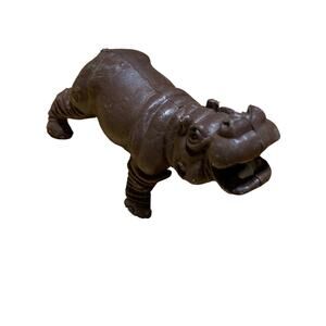 Hippopotamus Open Mouth Brown PVC 2 inch Figure Vintage Made in Hong Kong